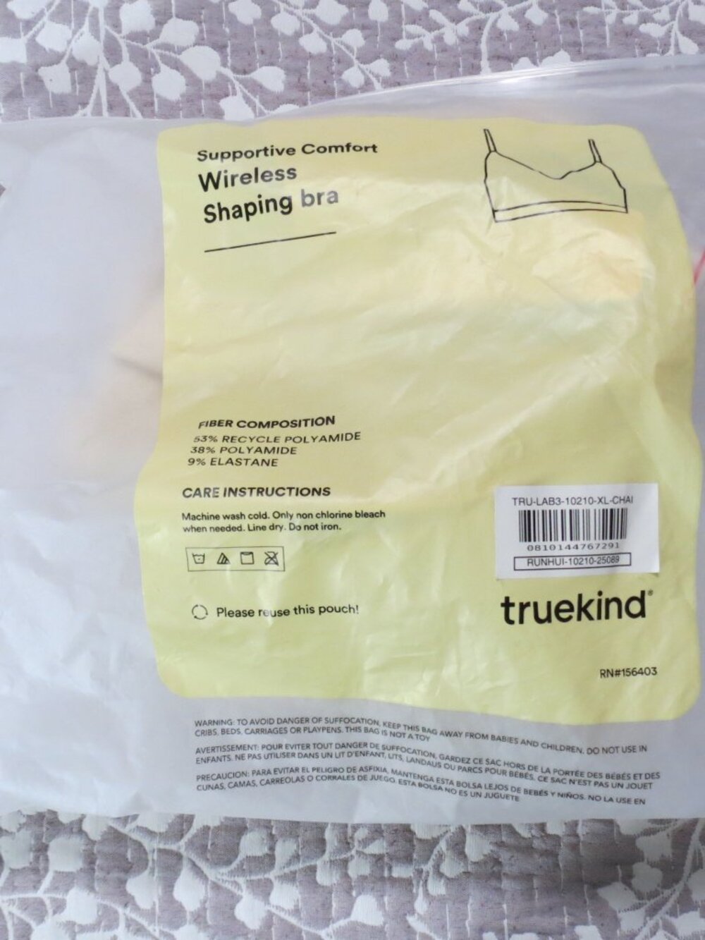 New with Tags Truekind Size XL Supportive Comfort Wireless Shaping Bra 10210